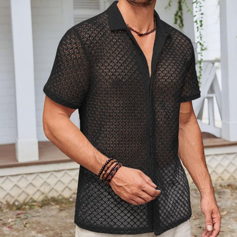 Men's Summer Mesh Short Sleeve Shirt - Breathable & Stylish
