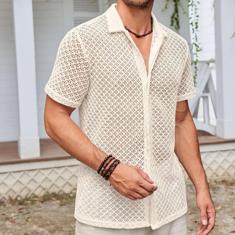 Men's Summer Mesh Short Sleeve Shirt - Breathable & Stylish